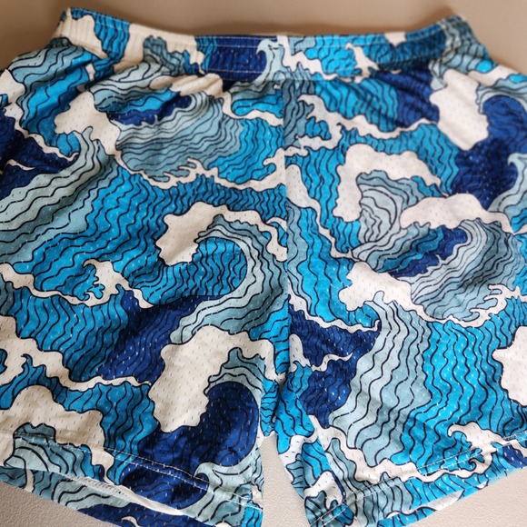 Nice Laundry Mens Mesh Lounge Shorts Blue Great Wave Print Size Medium Lining - Picture 5 of 7